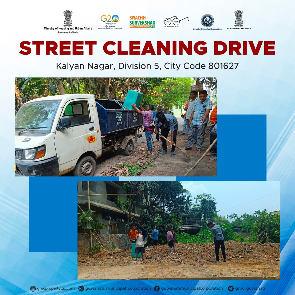 Cleanliness drive sweeps through residential areas of Guwahati! #GMC takes the lead in Kalyan Nagar, Division 5, city code 801627, to ensure a #GarbageFree city for all! Let's join hands for a cleaner, healthier Guwahati!
#MyGMCMyGuwahati #GuwahatiVsGarbage #CleanCityGreenCity