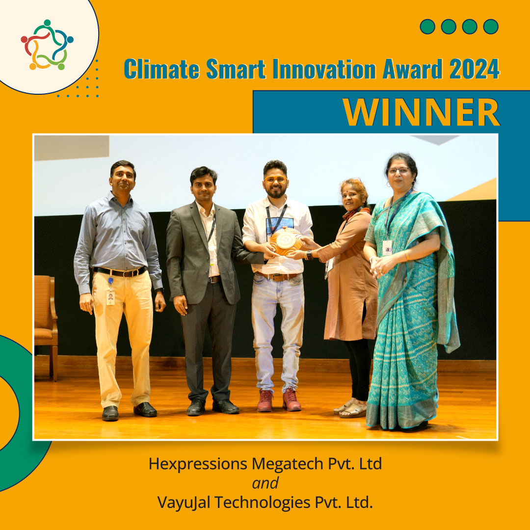 We proudly announce Hexpressions Megatech Pvt. Ltd. and VayuJal Technologies Pvt. Ltd. as the winner of the Climate Smart Innovation Award 2024 at #SDIFinals2024.