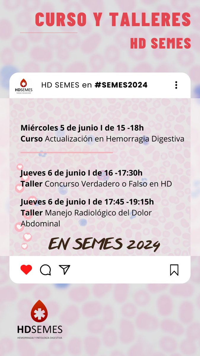 Ya está abierto el plazo de inscripción para el Curso: Actualización en Hemorragia Digestiva, de la evidencia científica a la práctica clínica 
x.com/SEMES_/status/…

Os esperamos.