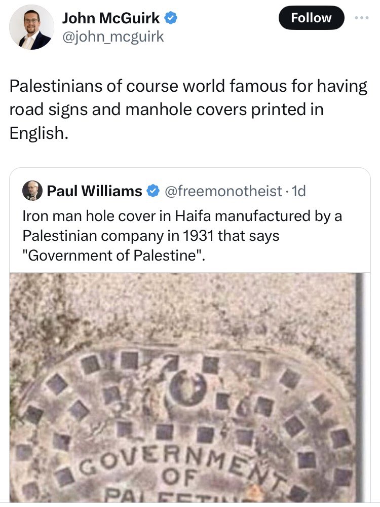 Hmmm I wonder why on earth it’s in English? I wonder who governed Palestine in 1931, in fact had done so since 1917 and would hold it until 1948? For a ‘journalist’ it’s seems McG**rk is all about the snark and none of the serious research and analysis.