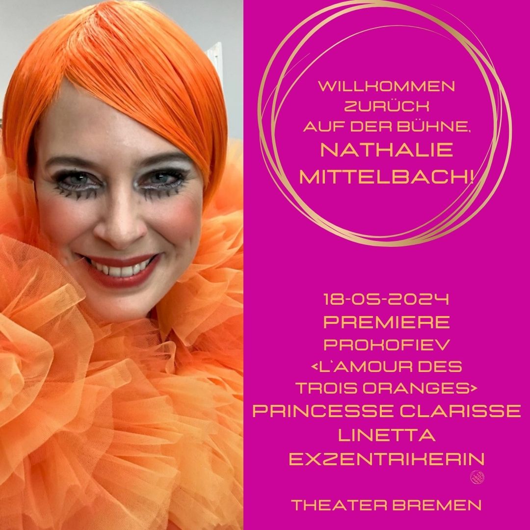 💥 Welcome back on stage of the #TheaterBremen, #mezzosoprano #NathalieMittelbach, who finishes her maternity leave with the todays #premiere of #prokofiev's #LAmourdestroisoranges , performing #PRINcesseCLARISSE & #LINETTA 👉 …Npmn-Nathalie-Mittelbach.blogspot.com 👉 allyouneed-pmn.com