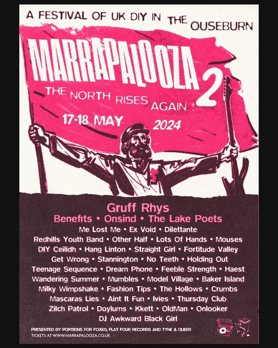 TODAY though after a bit more rest I'll be at @P4foxes, Flat Four Records & Tyne&Queer joint venture down Ouseburn Valley for Marrapalooza across @thecluny @thecumby @LttleBuildings @thetynebar so see you there. I believe there's still some tickets for sale so grab them