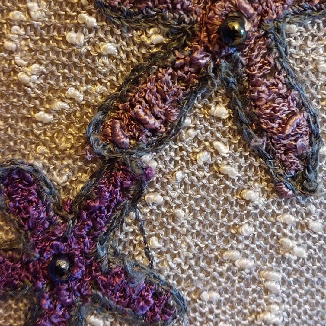 Purples on silver 💜🤍 #knit #crochet #beaded #silver #violet #lavender #crochetflowers #irishdesign #irishfashion #madeinlimerick