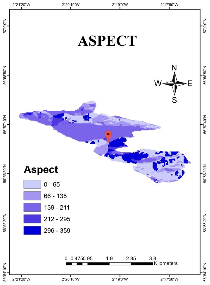 hypervine's tweet image. Aspect mapping unveils critical insights into landslide susceptibility. The dark blue spot on the aspect map of the Carmont area highlights its predisposition to landslides. 

#LandslidePrevention #CarmontDisaster #infrastructure #construction