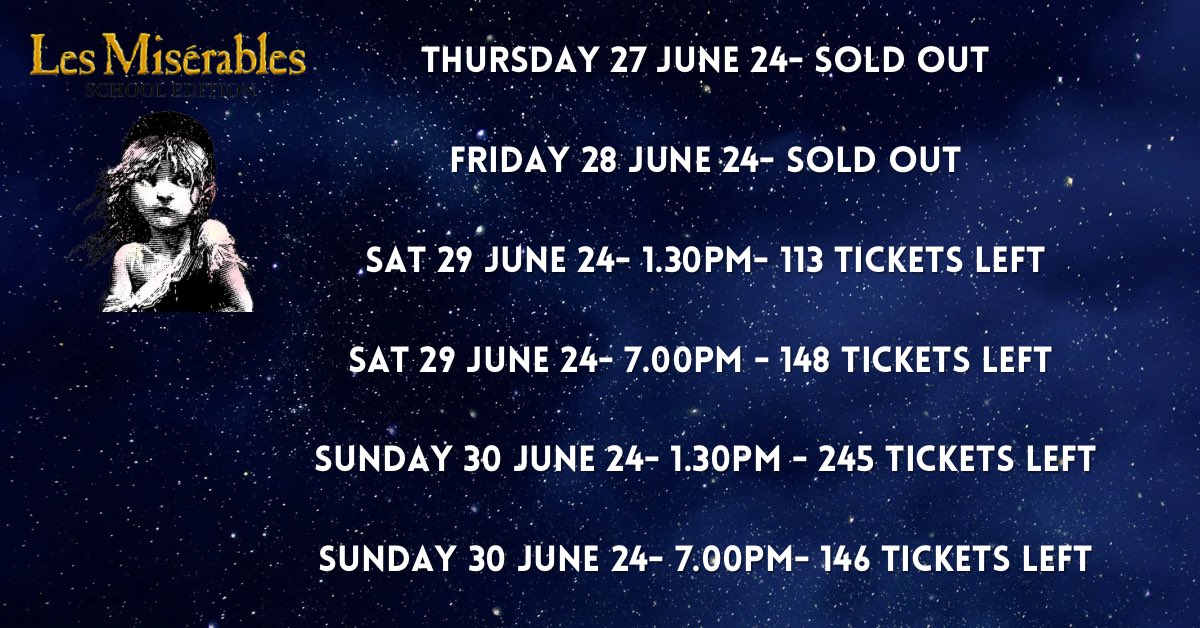 🇫🇷 Les Misérables - School Edition -

🌟 Tickets for our production of Les Misérables - School Edition at the Gardyne Theatre Dundee in June 2024 are selling FAST! 

🎟️ Purchase your tickets today! Click the link below to get yours now:

🎟️ ticketsource.co.uk/stage-academy-…