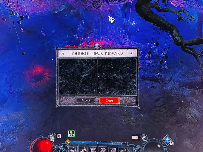 I cannot chose the reward from tree of whispers and i cannot do more contracts . I cannot grind . Fix