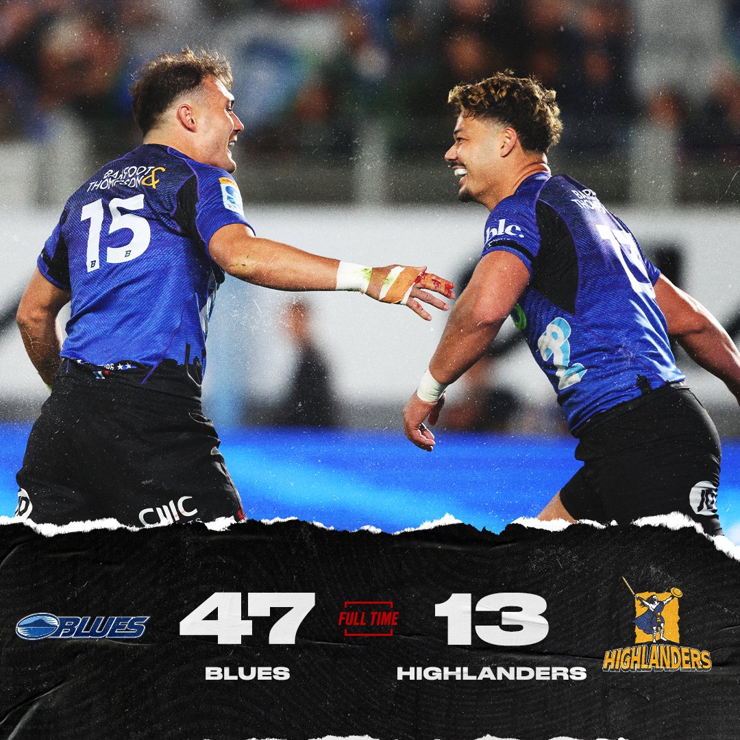 The Blues thrash the Highlanders for their ninth consecutive win!! 🔵 #SuperRugbyPacific