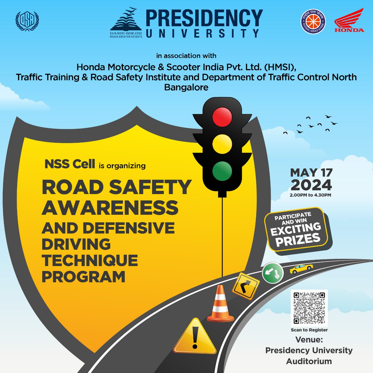 Presidancy University Bangalore have sucessfully completed road safety program for NSS and Non NSS students . @YASMinistry @_NSSIndia @Anurag_Office @ianuragthakur @dcarthigueane #Roadsafetyawarenessprogram