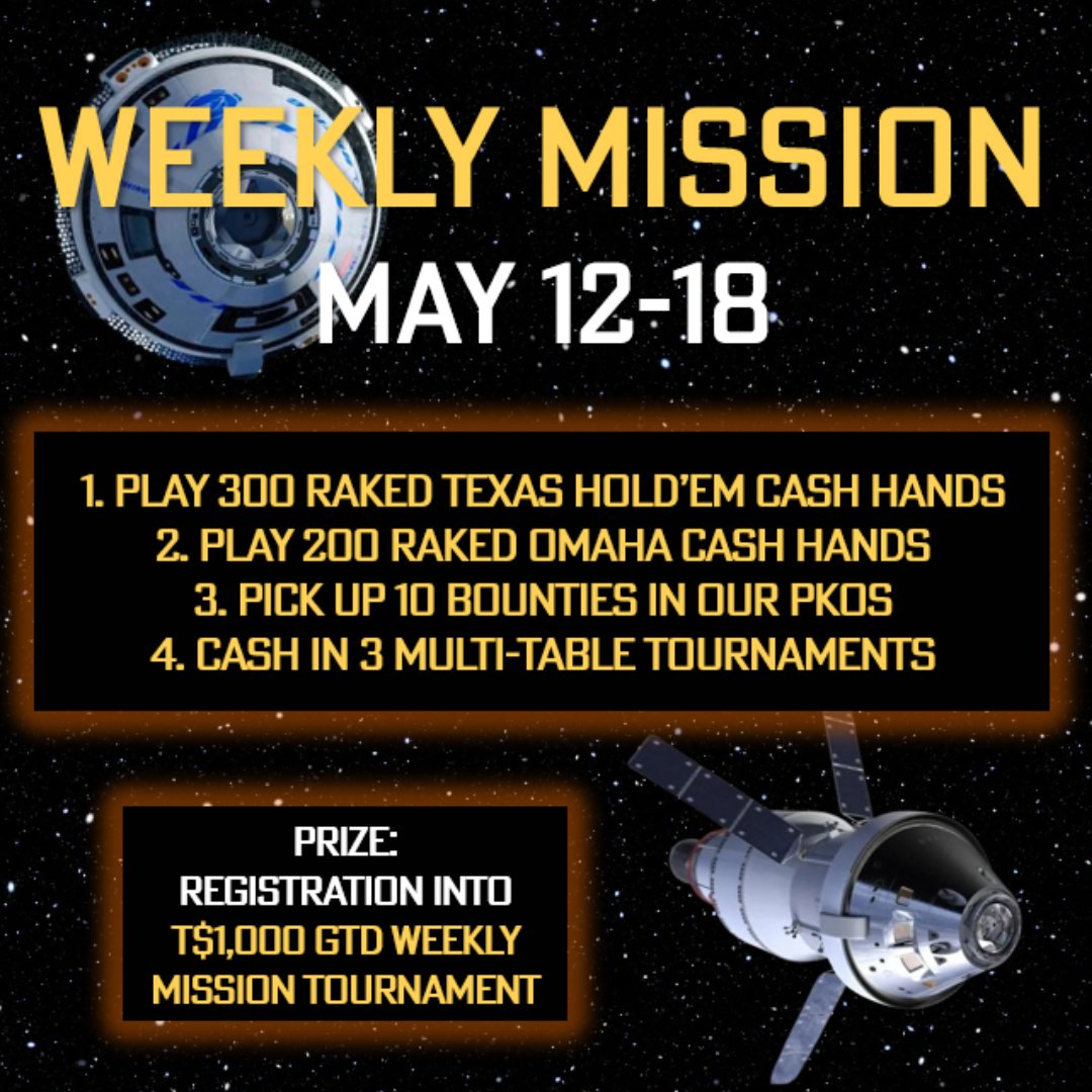 Weekly Mission Last Chance! 🛸

This week's Mission is coming to an end but you still have a chance to complete as many possible to start Sunday's event with 100k chips! 💸

More information here: 4poker.eu/promotions/wee…

See you at the tables! 💥

#poker #pokergame #pokerplayer