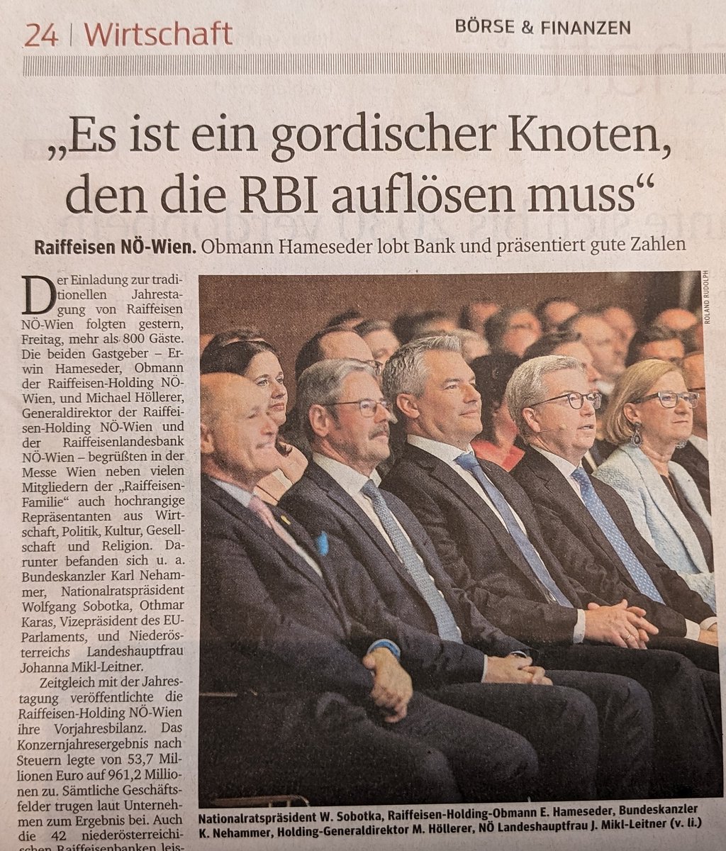 Dieser Artikel fasst schön zusammen, wie Österreich funktioniert: Die #Raiffeisen lobt sich selbst, die komplette ÖVP-NÖ tanzt samt Kanzler als Entourage an, um brav zu applaudieren und der @KURIERat berichtet darüber ausführlichst.