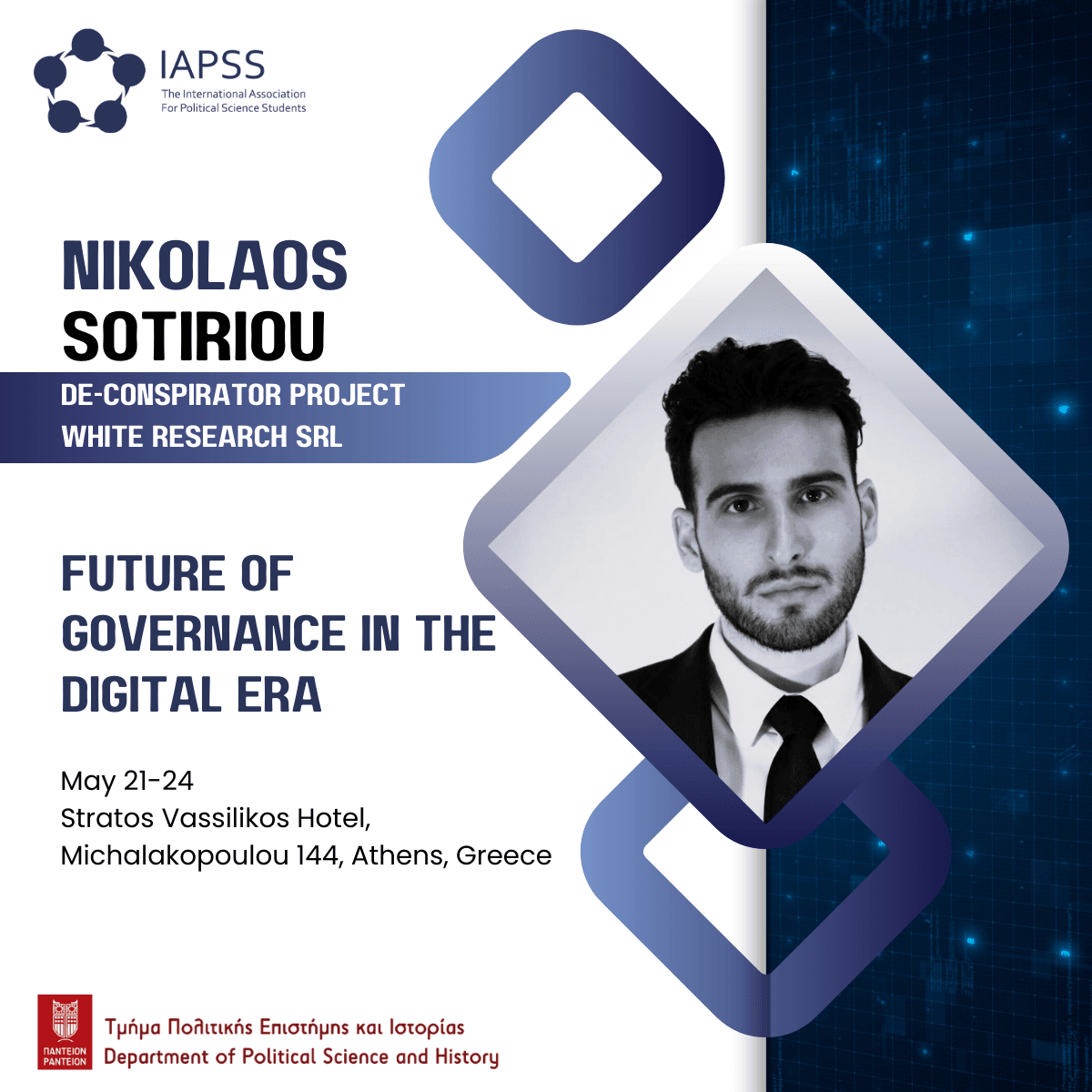Introducing the 2024 #IAPSS WC speaker, Nikolaos Sotiriou! Nikolaos is an Associate Project Manager for White with over three years in communications, digital marketing, and event management. He studied at LSE and was a Communications Trainee at the European Commission. #Research