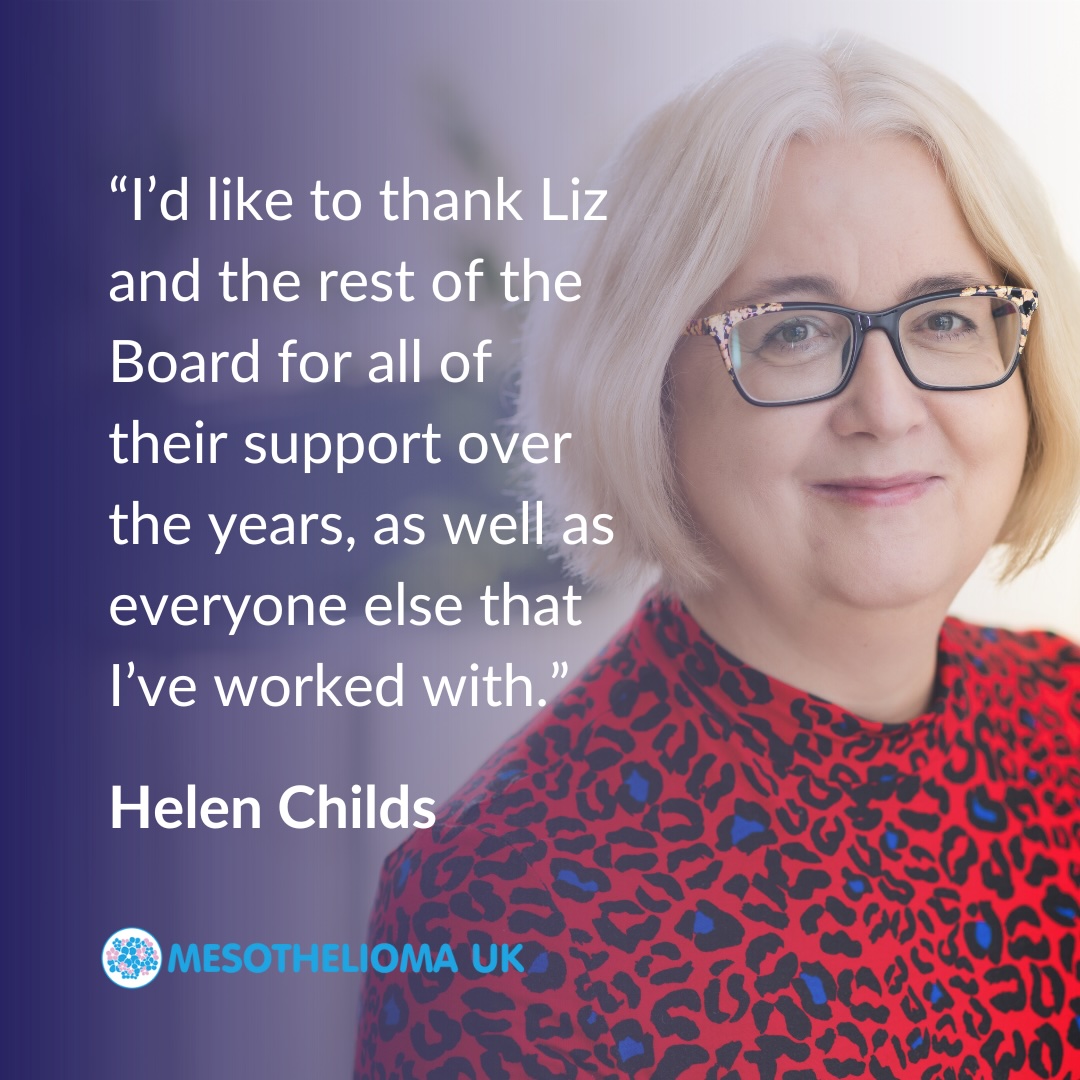 Sadly, we have said a fond farewell to Trustee, Helen Childs. Helen has been with Mesothelioma UK as a Trustee for over five years. Read more at mesothelioma.uk.com/farewell-to-tr… @HelenChilds_rwk @RWKGoodman