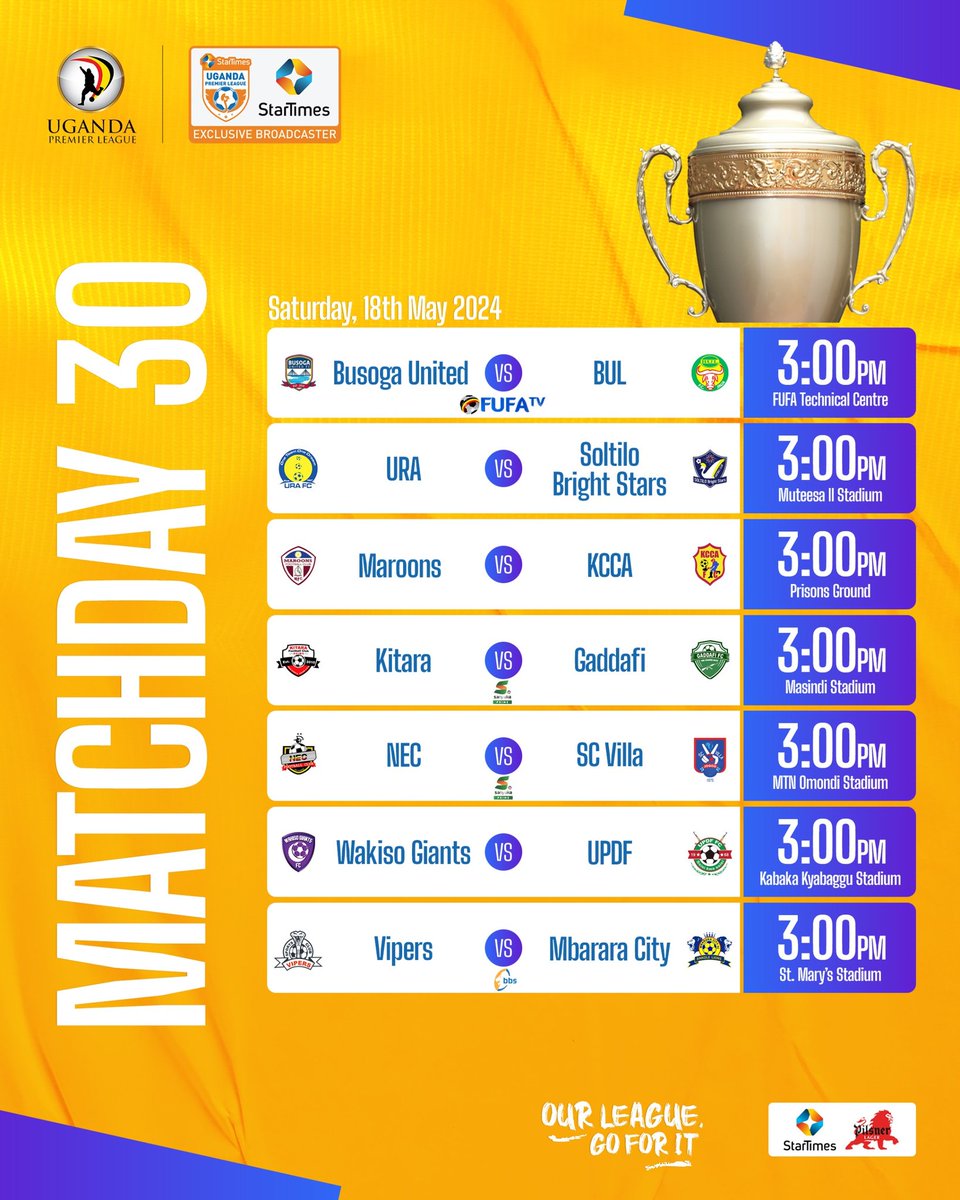 I predicted @VipersSC to win it🙄 I wish @KitarafcHoima dramatically lifts it😃 But truly @SCVillaJogoo deserves it bakoze ekimala on and off the pitch👌 and @Bulfc1 team and management deserves real credits. #Itisourleague #Goforit #mmkaddu #ChampioningUgandanSport