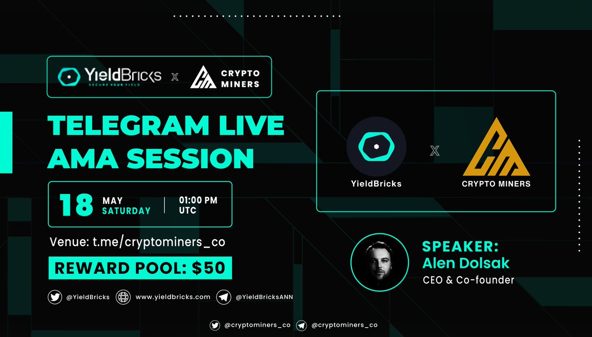 🎙️ Weekend gathering with @CryptoMiners_Co - join us for another exciting #AMA today!

📅 18th May 1:00 PM UTC 
🌐 Venue: t.me/CryptoMiners_co

#Tokenization #RWA #RealEstate #IDO #Arbitrum