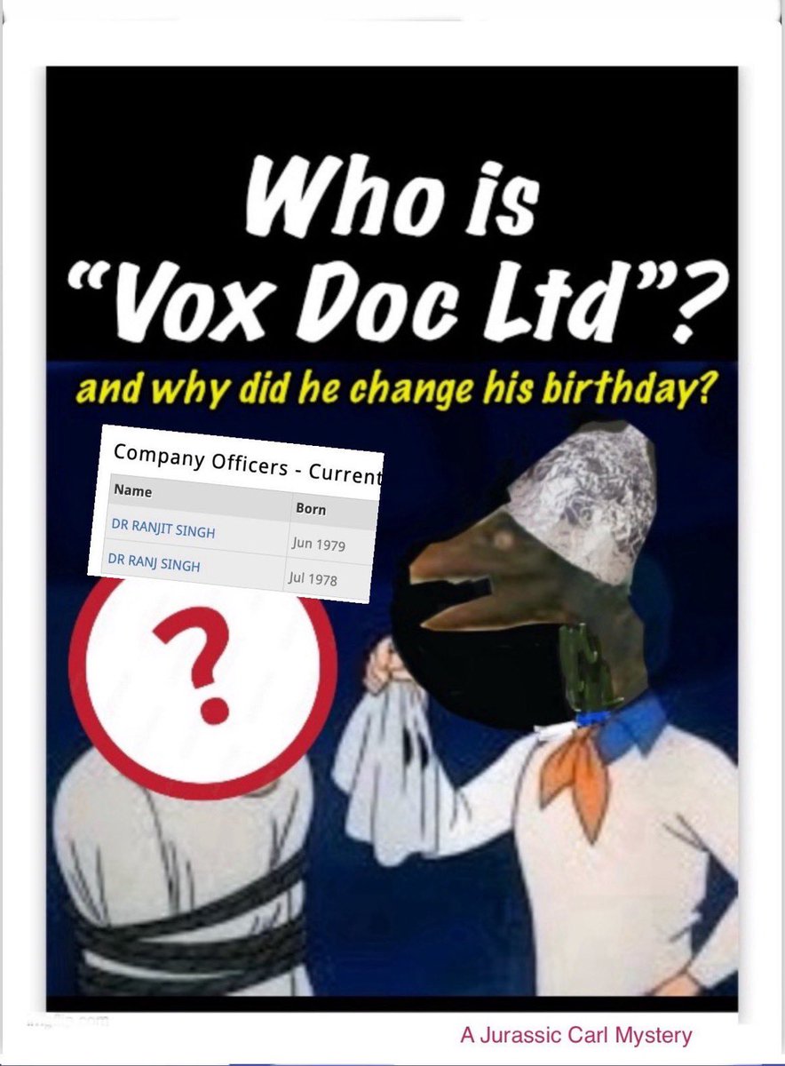 carl_jurassic's tweet photo. @DailyMirror working on confirming this, but it could be much bigger than a £22.5K payment.

— see the clue on this image &amp; the quoted tweet 

Who is “Vox Doc Ltd”?

-and why did he change his name &amp; birthday??

#VoxDoc

#VoxDocLtd 

https://t.co/8SJzpFqalB https://t.co/kjt44TitKI