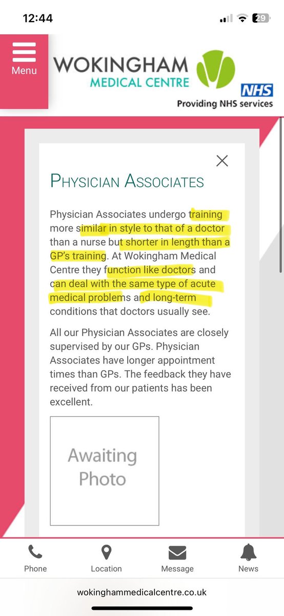 According to an NHS surgery in Surrey:

1) PAs undergo similar education to doctors 
2) shorter in length than GPs
3) function like doctors 
4) can deal with SAME acute problems or chronic conditions 

Straight up misinformation, lying to the public and disingenuous.