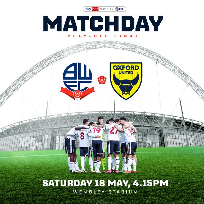 Good Luck to @OfficialBWFC in today's play-off final at Wembley Stadium!⚽️🤞 #bwfc #Bolton