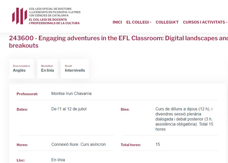 Montse Irun (@montseirun) on Twitter photo Si ets profe d anglès i vols enriquir les teves situacions d aprenentatge o les unitats didàctiques de manera fàcil i engrescadora, no et perdis el curs online del <a href="/cdlcat/">Col·legi de docents</a> al juliol. Cdl.cat/curso/243600 Si ets profe d anglès i vols enriquir les teves situacions d aprenentatge o les unitats didàctiques de manera fàcil i engrescadora, no et perdis el curs online del <a href="/cdlcat/">Col·legi de docents</a> al juliol. Cdl.cat/curso/243600