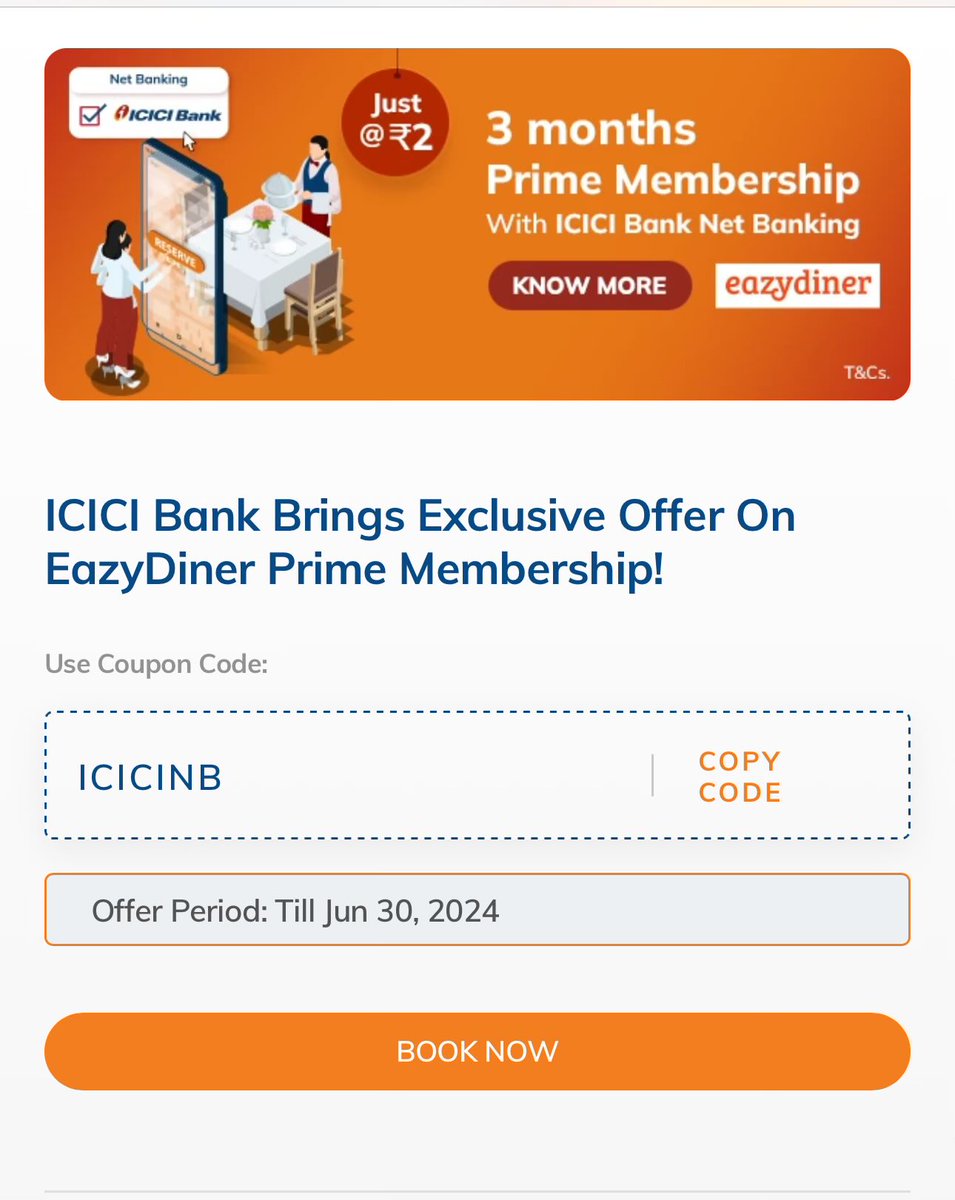 🚨 Guys…..Get “3 Months of EazyDiner Prime for ₹2”

Thanks @mangalurian for this update

 🔗: icicibank.com/offers/eating-…

#eazydiner #icici #ccgeek