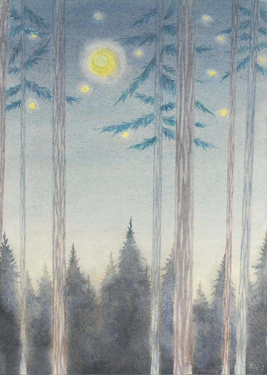 inori_iro_amane's tweet photo. 「月あかりの森」
虚構の風景シリーズ。
かなりイメージ重視で描いてみました🌙🌲
#水彩画
#imaginarylandscape
#アナログ絵
#絵描きさんと繋がりたい
#絵が好きな人と繋がりたい
#アトリエの系譜
#みんなで楽しむTwitter展覧会 https://t.co/32mJ1CB9Kv