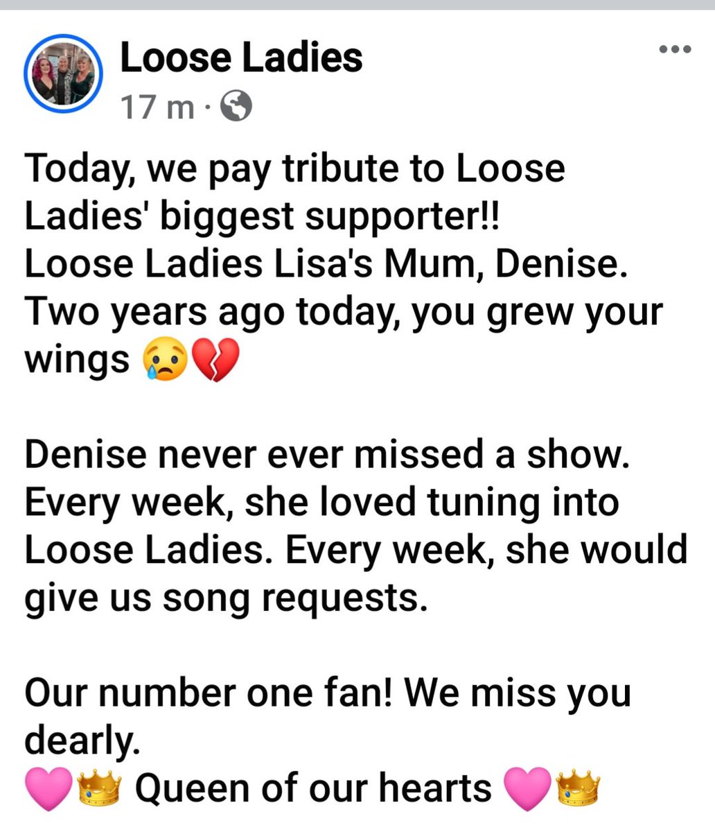 Our number one fan! We miss you dearly.
🩷👑 Queen of our hearts 🩷👑

#missyou #tribute #inmemory 
#queenofhearts #looseladieslive #looseladies