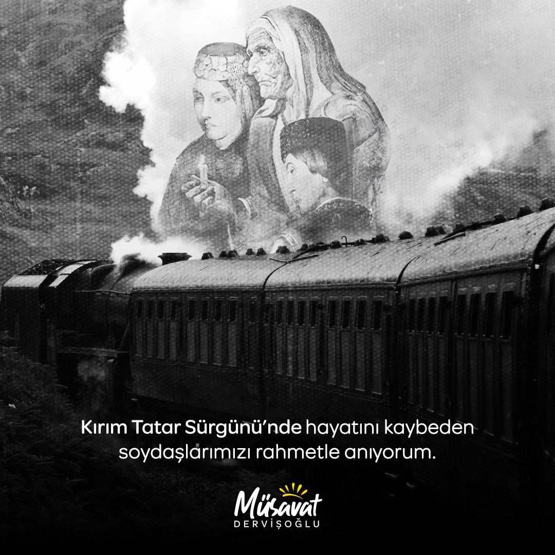 MDervisogluTR's tweet photo. 18 Mayıs 1944'te başlayan ve birçok neslin kalbinden silinmeyen izler, acılar ve ıstıraplar bırakan #KırımTatarSürgünü'nde hayatını kaybeden kardeşlerimizi rahmetle anıyorum.

Yıllar boyu süren zulümlere rağmen onurlu duruşlarıyla hakları için mücadele etmeye devam eden Kırım Tatar Türk'ü kardeşlerimizi saygıyla selamlıyorum.