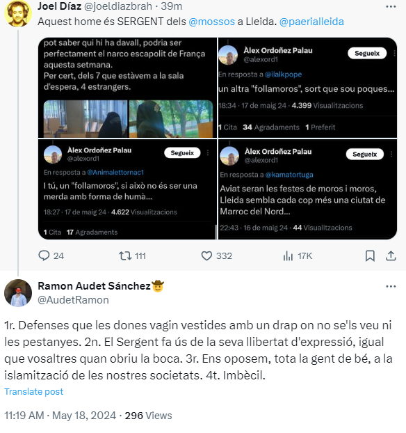 ramon_audet's tweet photo. Els islamofílics subvencionats de la Corpo i altra xacra d'aquest tipus, se'ls ha de plantar cara. Ja n'hi ha prou de blanquejar la barbàrie islàmica. 

Per cert, el fenotip d'home estrogenitzat que defensa aquestes coses no falla mai. No sigueu com aquesta gent. https://t.co/HCcF2VqkXn