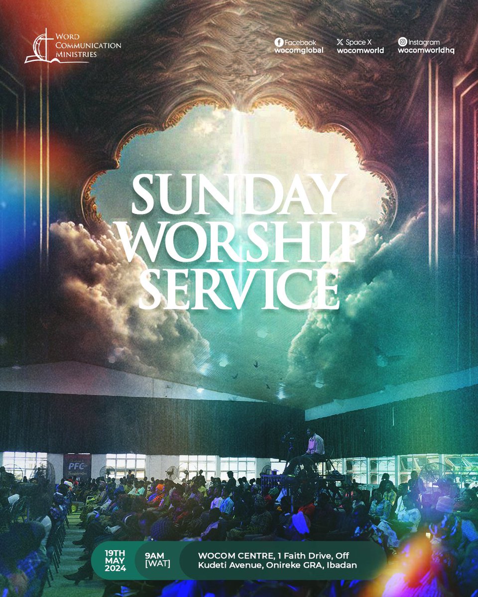Join us for a transformative worship experience this Sunday, May 19th, 2024, at 9AM in Ibadan, at Wocom Center, Onireke. 

#wocom #WorshipService #Ibadan