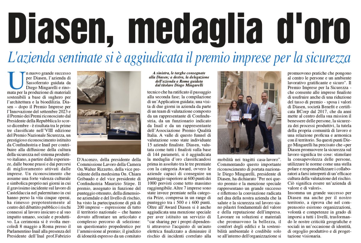 diegomingarelli's tweet photo. Il raggiungimento di un obiettivo è volontà, metodo e visione. La sicurezza tutela ciò che le persone hanno di più prezioso: salute, integrità e benessere.
Grazie a @Confindustria e @inail_gov per il Premio Imprese per la Sicurezza a #Diasen! https://t.co/MQBHTD1WqU