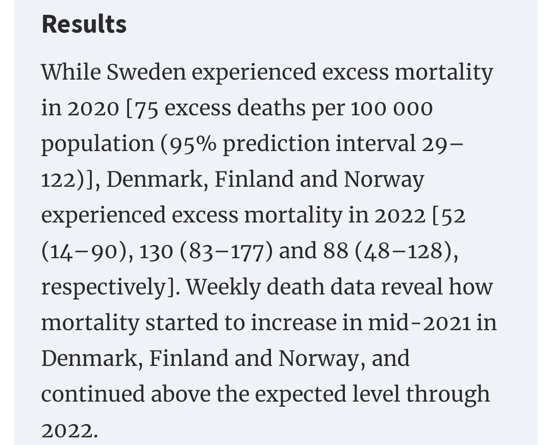 Belangrijke studie over oversterfte in Scandinavië tijdens de pandemie.

Geen verrassingen, maar belangrijk om dit nog eens rigoureus bevestigd te zien.