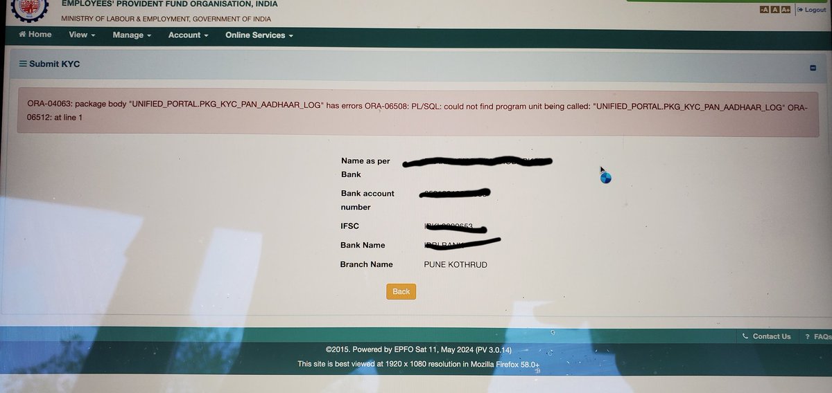 pranmd's tweet photo. @socialepfo trying for 4 weeks to update bank account, site never works.. same error across browsers. https://t.co/tH0sQpO9WT