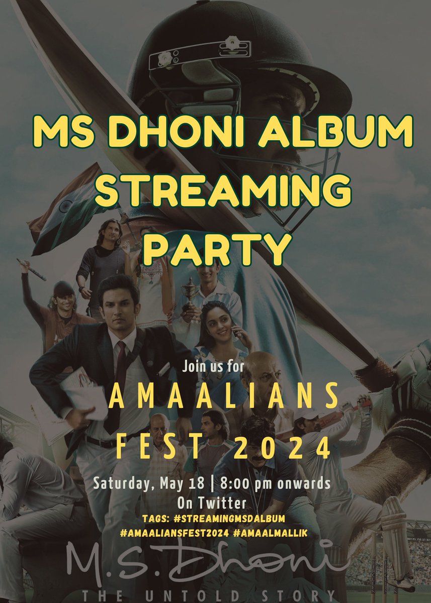 Anu12021's tweet photo. #Amaalians it's Day 3 of #AmaaliansFest2024 

And today we're celebrating a very special album by our @AmaalMallik MS Dhoni: The Untold Story 💙

Time: 8pm onwards 

See y'all 

Tags: #StreamingMSDAlbum #AmaaliansFest2024 #AmaalMallik #MSDhoni 

Playlist: https://t.co/Xqt1F64kPg https://t.co/0mWKI66TXk