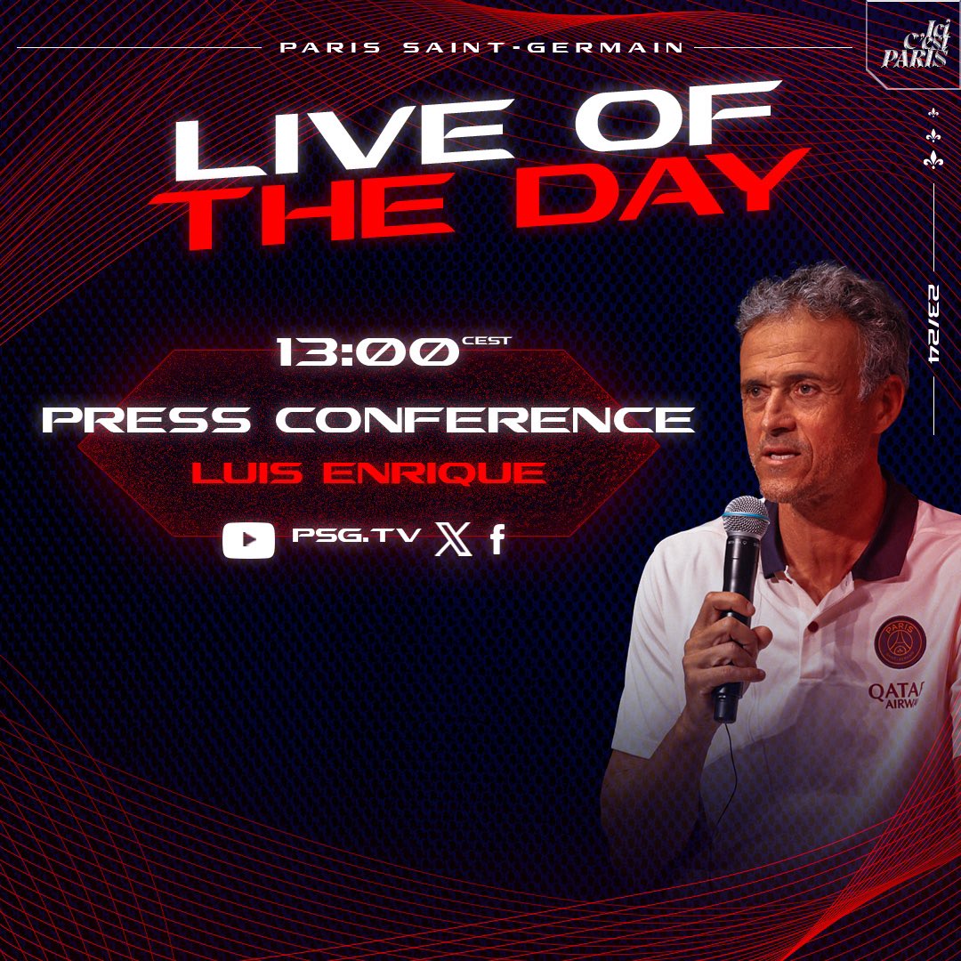Follow Luis Enrique's press conference, live from 1pm 🎙️ #FCMPSG I #Ligue1 🔗 youtube.com/live/xtq06A0eA…