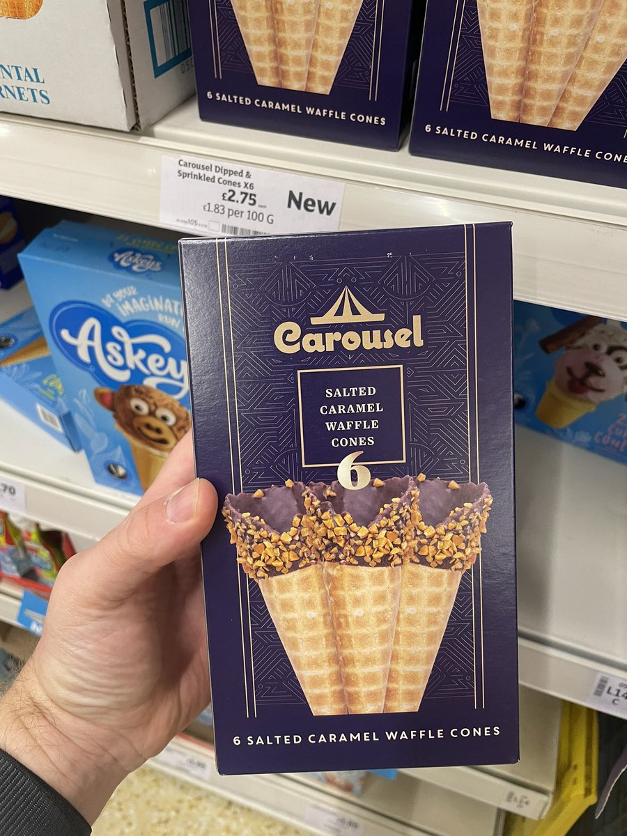 Carousel Salted Caramel Waffle Cones! 🍦 At Sainsbury’s #carousel #saltedcaramel #waffle #cones #icecreamcone #icecream #summer #wellthisisnew