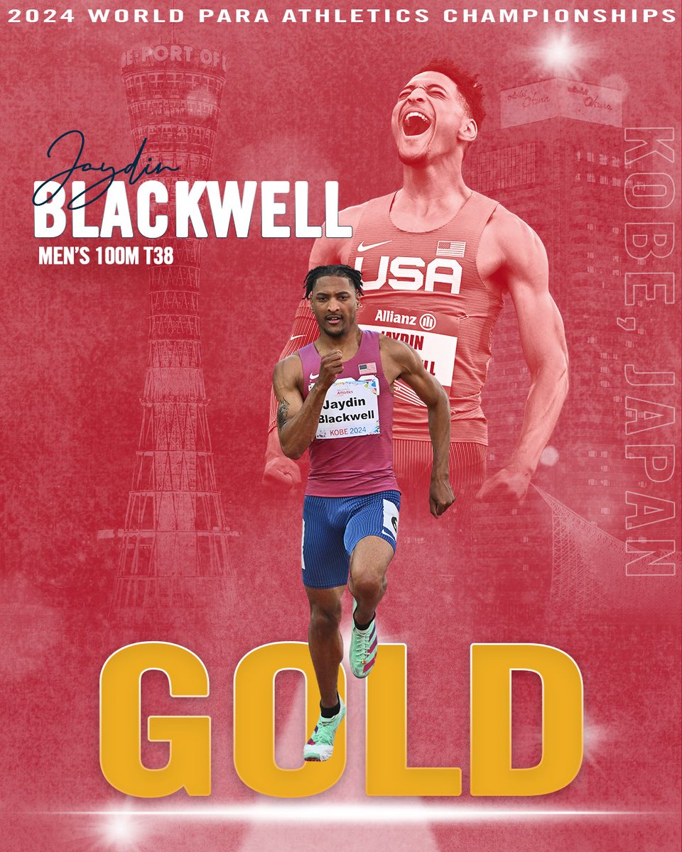 Title. Defended. 😤 @JaydinBlackwell repeats as the men’s 100-meter T38 world champion! #ShowTheWorld // #TeamUSA