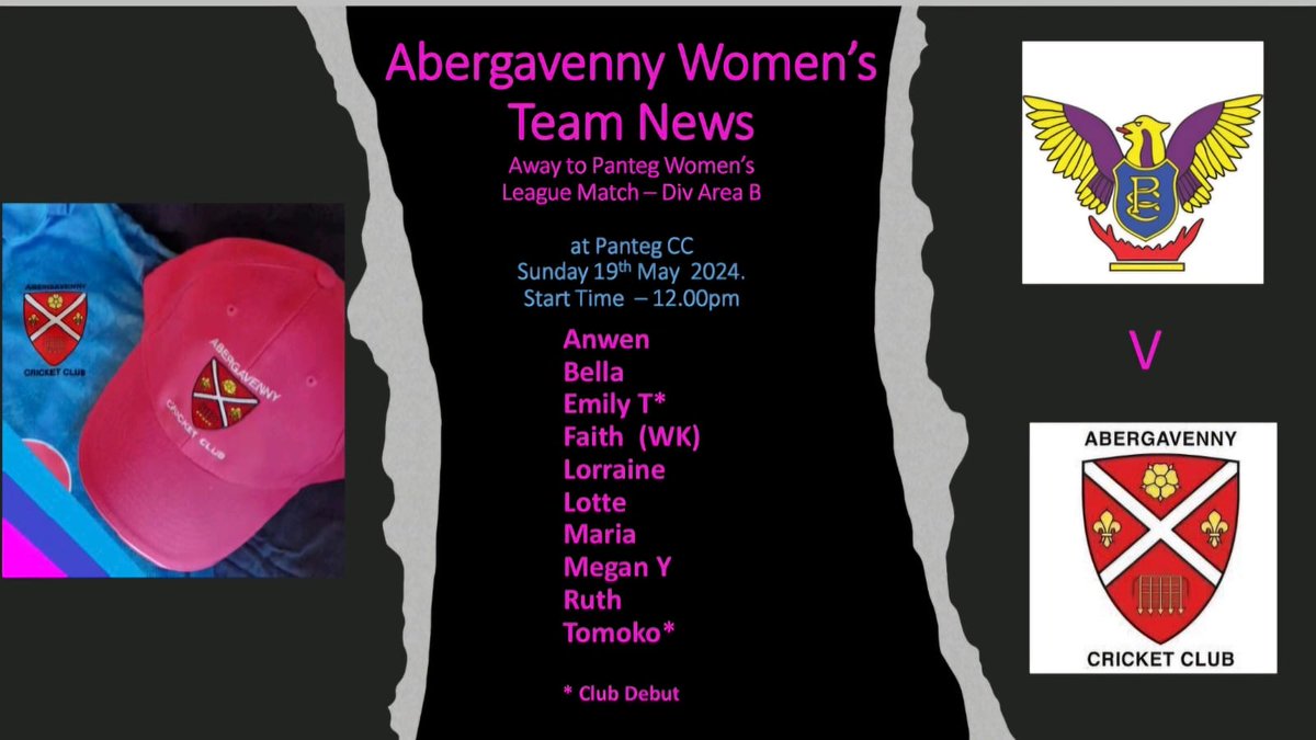 Team news for tomorrow's Women's match 

We look forward to making the short journey to Panteg and playing <a href="/pantegcricket/">Panteg Cricket Club</a> Women’s team for the very first team