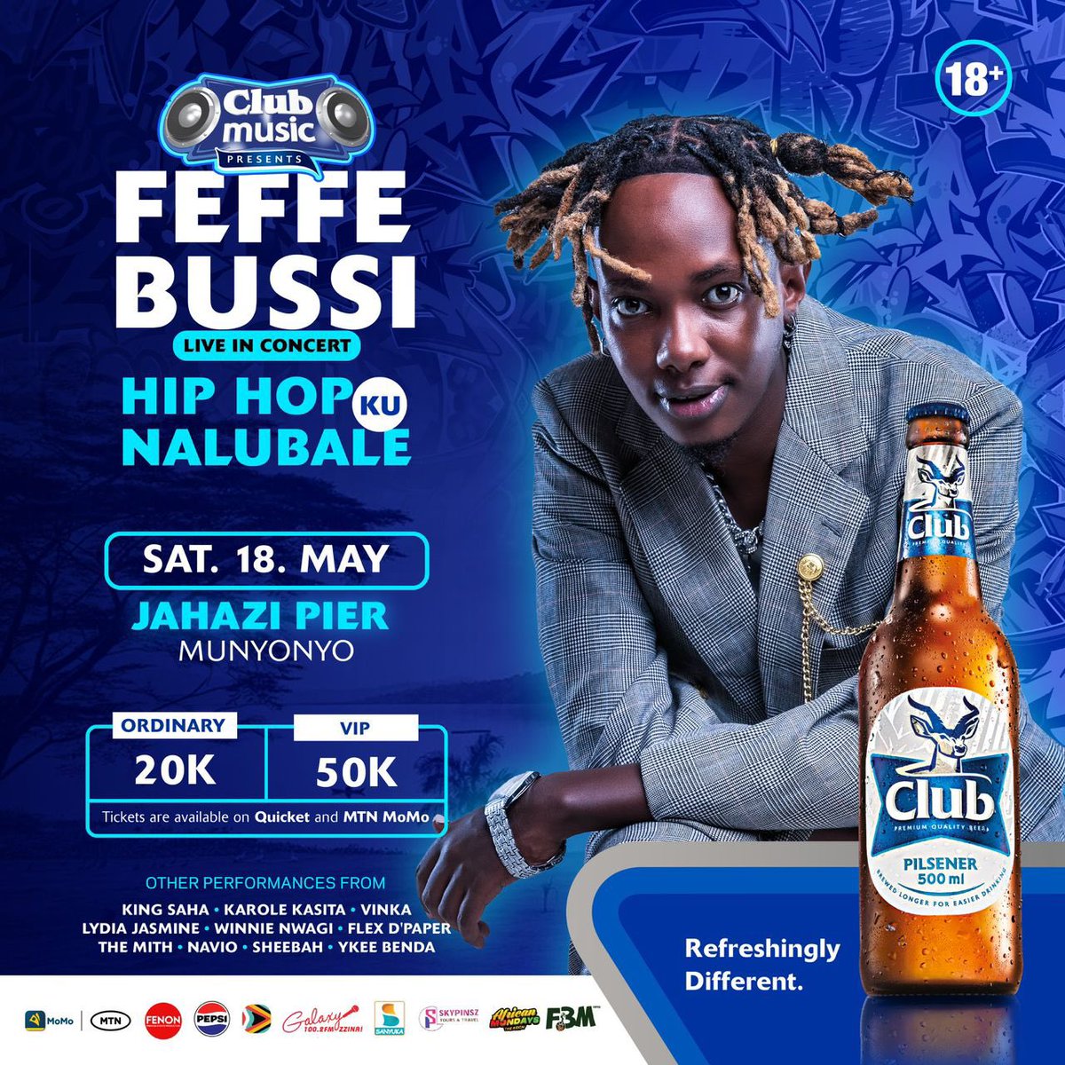 .@FeffebussiMusic Live in Concert • HipHop Ku Nalubale at Jahazi Pier Munyonyo. HipHop Lyrical Maestro brings the energy and thrill to the mic tonight. This is your sign to be there.