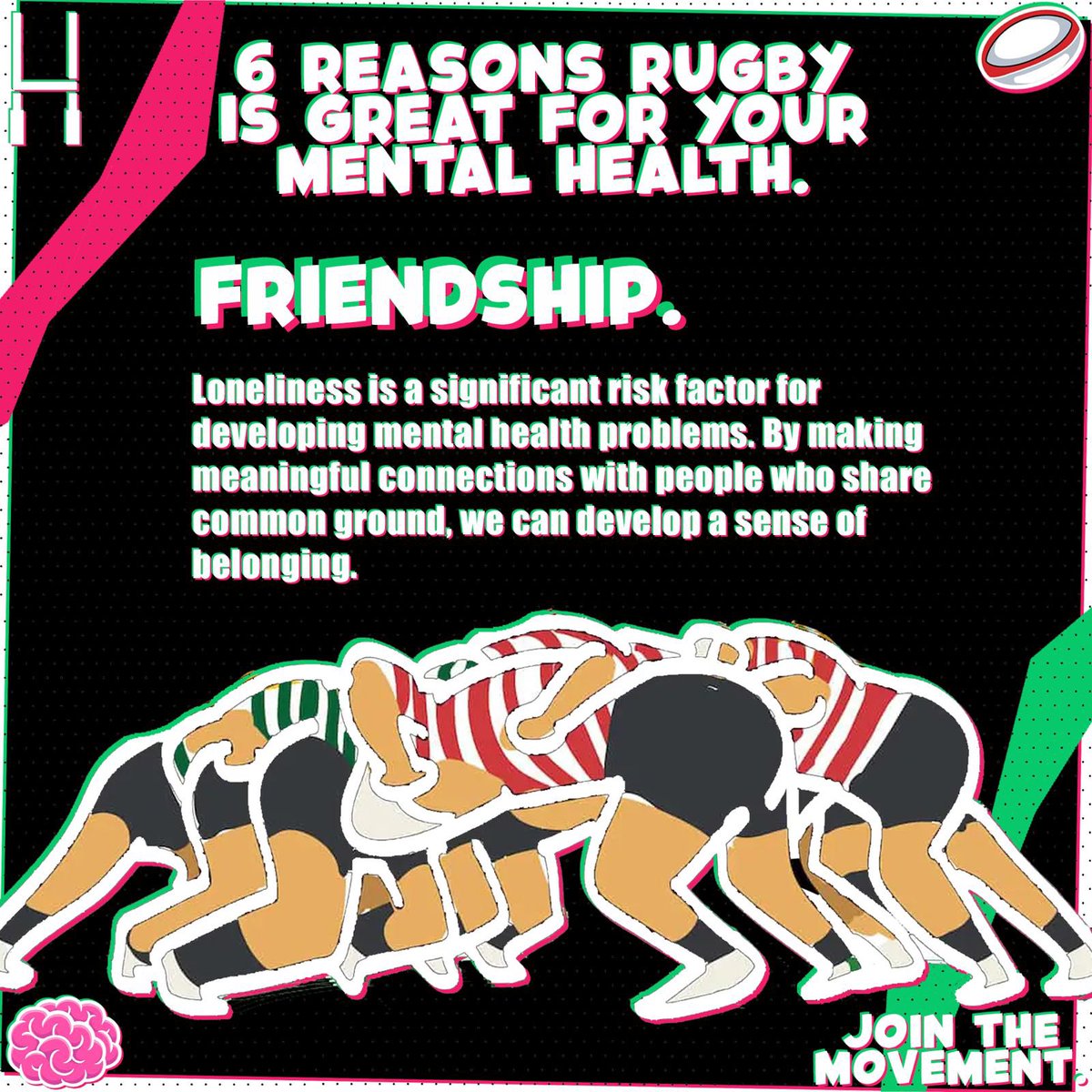 𝗙𝗥𝗜𝗘𝗡𝗗𝗦𝗛𝗜𝗣 💚 We all know that you can walk into any rugby club around the world, & you’ve instantly got 10 new mates. Not only that, but it provides immediate common ground by playing or following the same sport 🏉 #TackleTheStigma 🗣️