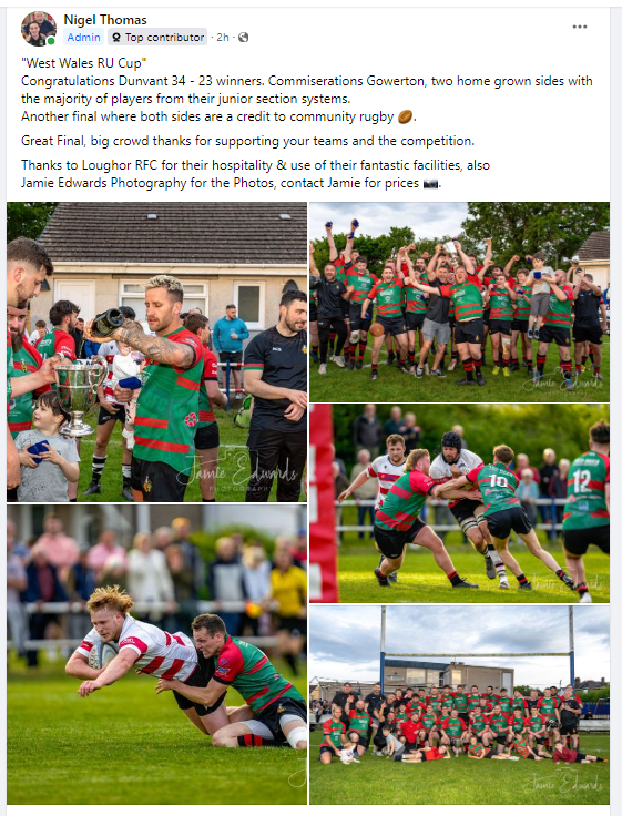 'West Wales Towergate Rugby Union Cup' Congratulations @DunvantRFC 34 - 23 winners. Commiserations @gowertonrfc a hard-fought final after a very long season. @AllWalesSport @WRU_Community @TowergateWales @LoughorRFC @JamiePhotos_