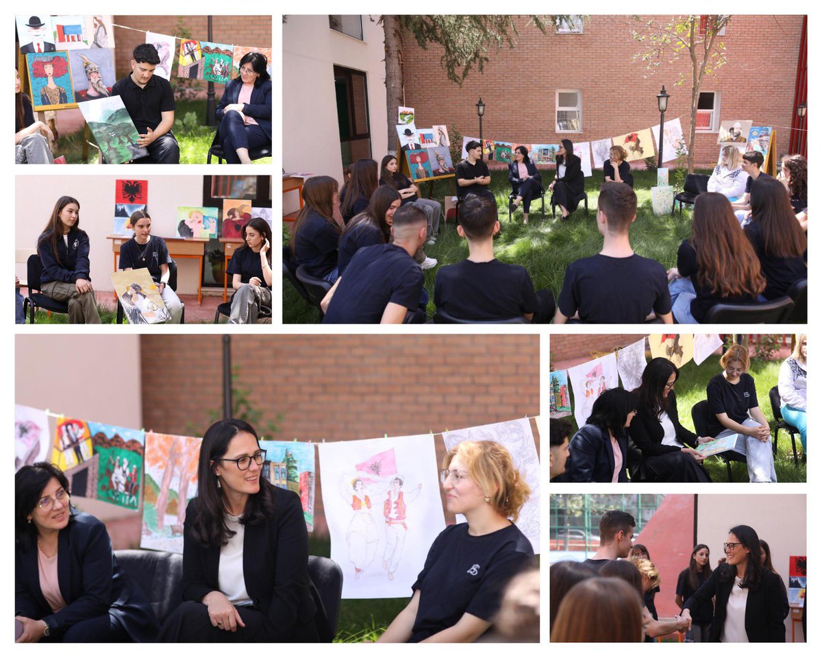 Mes energjisë së mirë dhe kreativitetit të gjimnazistëve të “Besnik Sykja”. 🌟 Diskutuam për #komunitetin në kuadër të projektit “Etwinning” si edhe u prezantuan piktura të realizuara prej tyre, që përcjellin mesazhe të fortë dhe përshkruajnë #komunitetin nga penelat e tyre. 🎨