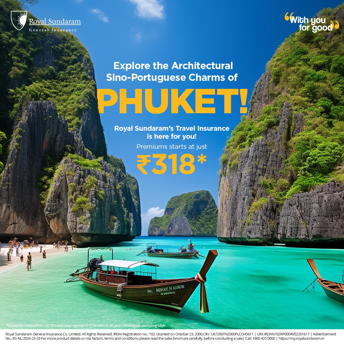 From cosy cafes to busy markets and rows of colourful shophouses, Phuket's architecture is a must-see! Embark on a stressfree Thai holiday with Royal Sundaram Travel Insurance because you're covered every step of the way at just ₹318*.  #travelinsurance #withyouforgood