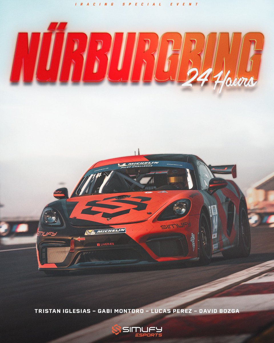 The Race of the Year! 🇩🇪

<a href="/iRacing/">iRacing</a> Nürburgring 24h 2024 is here! 💪🏻

<a href="/Troskk/">tris</a> 
<a href="/Gabii2JZ/">Gabi Montoro</a> 
<a href="/Lprz33_/">Lprz33</a> 
@Daviiddofficial 

#SimufyEsports #Simracing #WeAreSimufy #VirtualRacing #iRacing #Nurburgring24H #GT4 #porsche