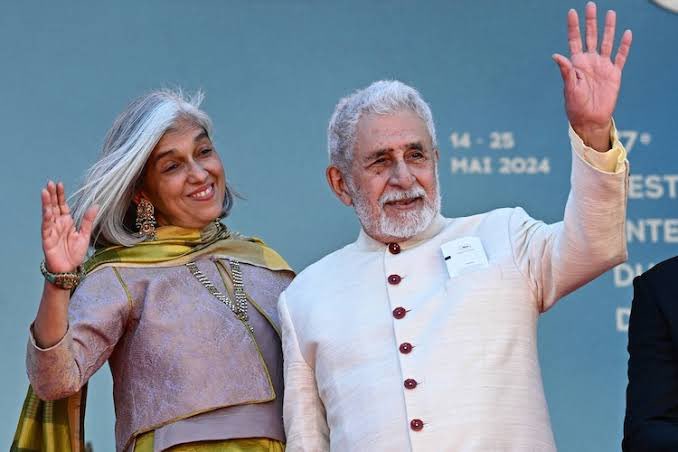 Veteran actors #NaseeruddinShah and #RatnaPathakShah arrive at the #CannesFilmFestival for the screening of #ShyamBenegal’s #Manthan. 🤍