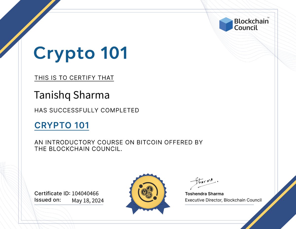 Just finished my #Blockchain #Certification from #Blockchain #Council sgq.io/T6uL9XE via @chaincouncil