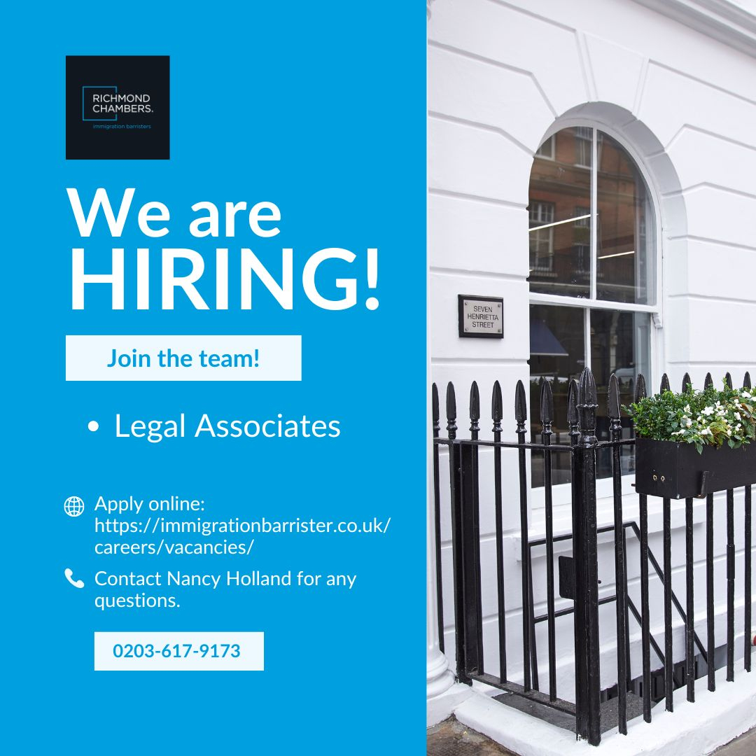 Interested in a career in immigration law? We are currently recruiting for Legal Associates to join our growing immigration team. Full details on our website >>> dlvr.it/T73YMh #ukimmigration #immigration #immigrationlaw #paralegal #pupillage #barristers #recruitment