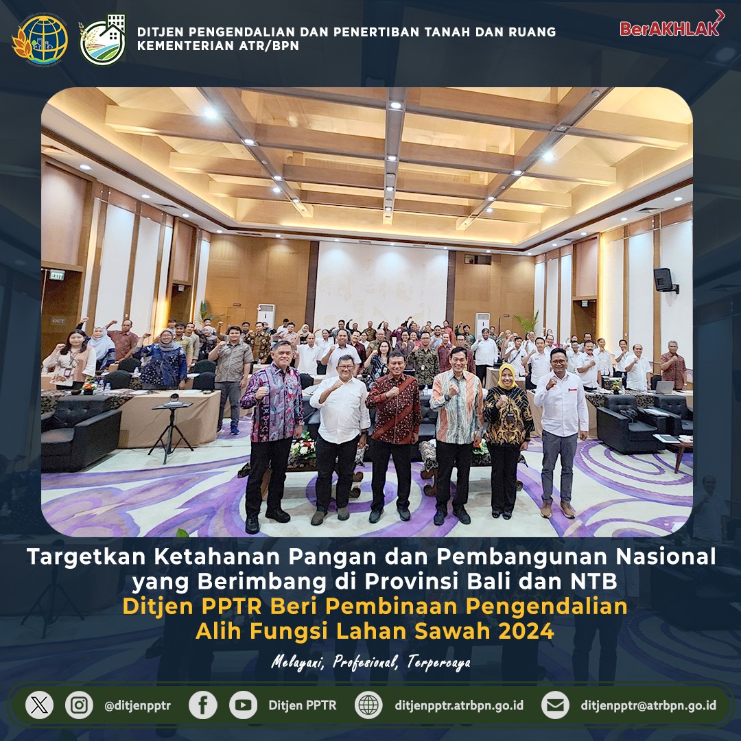 ditjenpptr's tweet photo. Pastikan tercapainya ketahanan pangan dan pembangunan nasional yang berimbang di Provinsi Bali dan NTB, Ditjen PPTR gelar Pembinaan Pengendalian Alih Fungsi Lahan Sawah 2024
Baca selengkapnya kunjungi: https://t.co/xzZPfayL18
#PPTR
#ATRBPN https://t.co/tyuksMYPLi