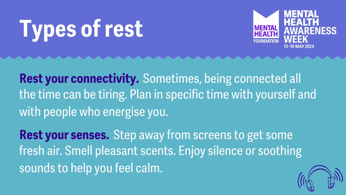 This #MentalHealthAwarenessWeek, we’ve focused on taking moments for movement - but you should also take moments for rest. Rest comes in many different forms, and we need different types at different times. Resting can improve our mood, reduce stress and anxiety and more. 💜