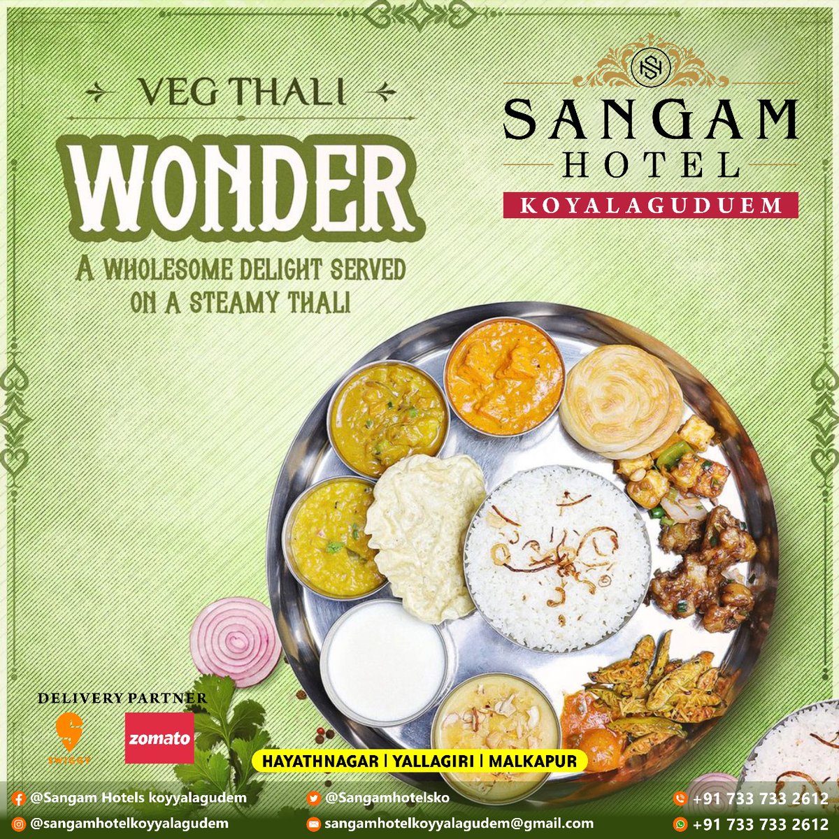 A Wholesome Delight Served on a Steamy thali!! @sangamhotelsko

#vegthali #thali #foodie #indianfood #foodphotography #food #foodblogger #foodporn #foodlover #indianthali #lunch #instafood #vegetarian #foodstagram #homemade #vegfood #foodies #nonvegthali #foodgasm #veg