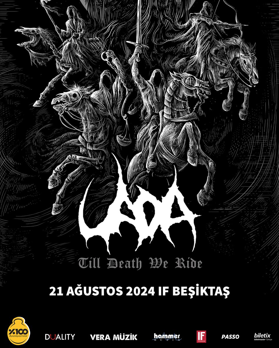 🗡️ Yeraltından kopmadan büyük kitlelere ulaşmayı başaran Uada, “Till Death We Ride” turnesi kapsamında yaz sezonunun son black metal konserini verecek. #yüzdeyüzmetal ⏰ Avantajlı dönem geçmeden bilet almayı unutmayın.