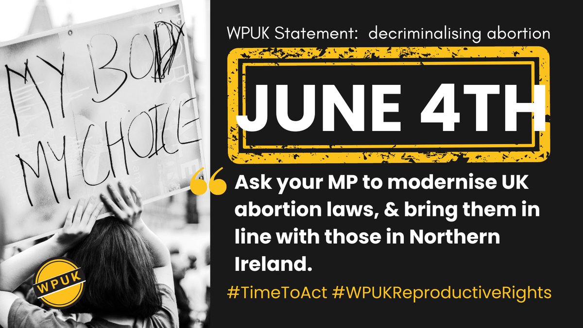 Let's make June 4th the day we #DecriminaliseAbortion Please, take a minute and use the #BPAS email template to contact your MP #TimeToAct #WPUKreproductiverights #AbortionIsHealthcare @BPAS1968 womansplaceuk.org/2024/05/09/wpu…
